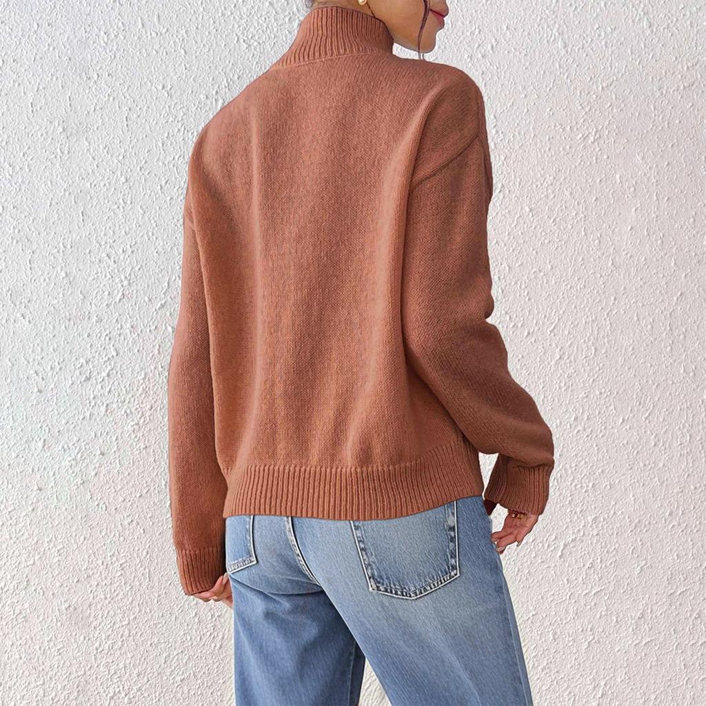 Women's Fashion Crocheted Patchwork Knitted Top With Half-high Collar And Pullover Sweater