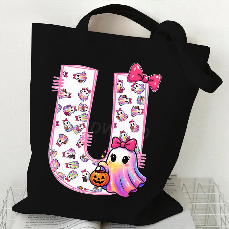 Halloween personalized print student canvas bag tutoring bag 26 letters fashion shoulder bag women large capacity