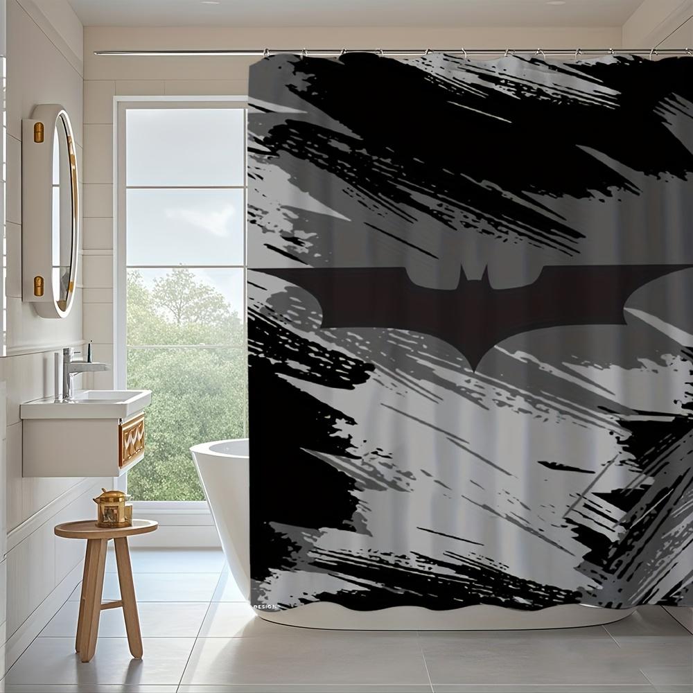 

1pc Batman Movie Anime-Themed Shower Curtain, 180.09x180.09 cm, Black & White Graphic Design with Batman Logo, Polyester Mat 90x180cm