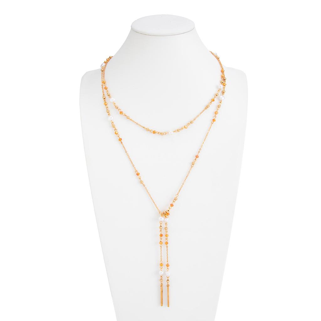 Fashion Imitation Pearl Crystal Long Chain Necklace, Small Fragrant Wind Rose Flowers Stacked Sweater Chain