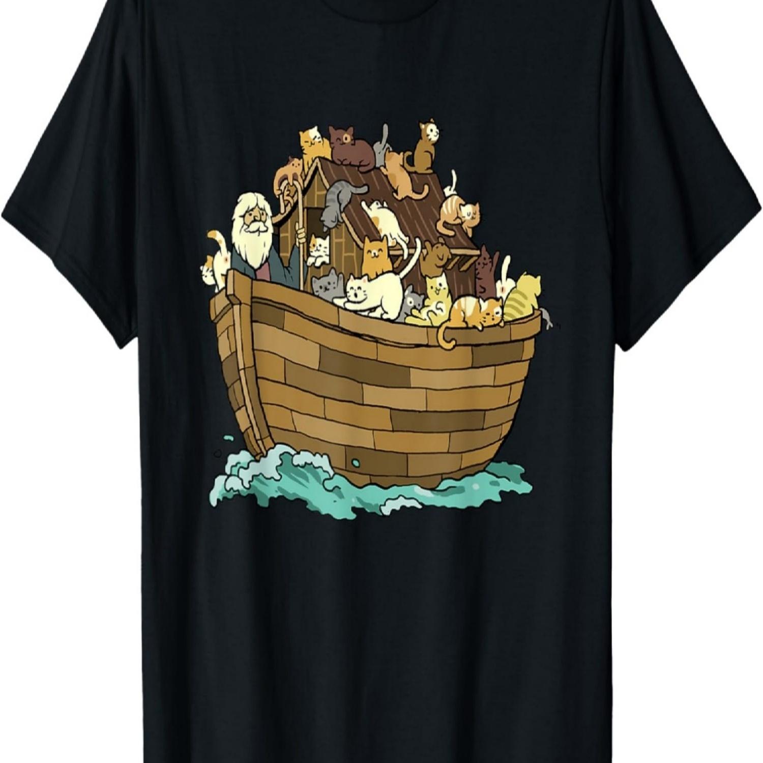 Noah s Ark Boat with Cats Religious Christian Cat Lover T-Shirt S чёрный