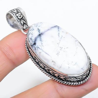 Natürlicher Dendrit-Opal Edelstein Handgefertigter 925er Sterling Silber Anhänger 2,25" W4g29