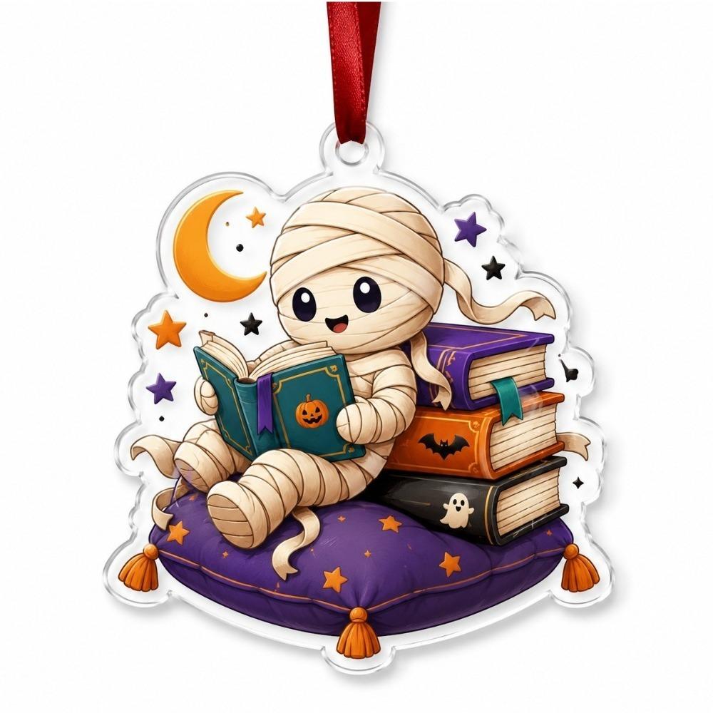 Acrylic Reading Ghost Pendant 2D Flat Halloween Bag Charm Halloween Ghost Ornaments Halloween