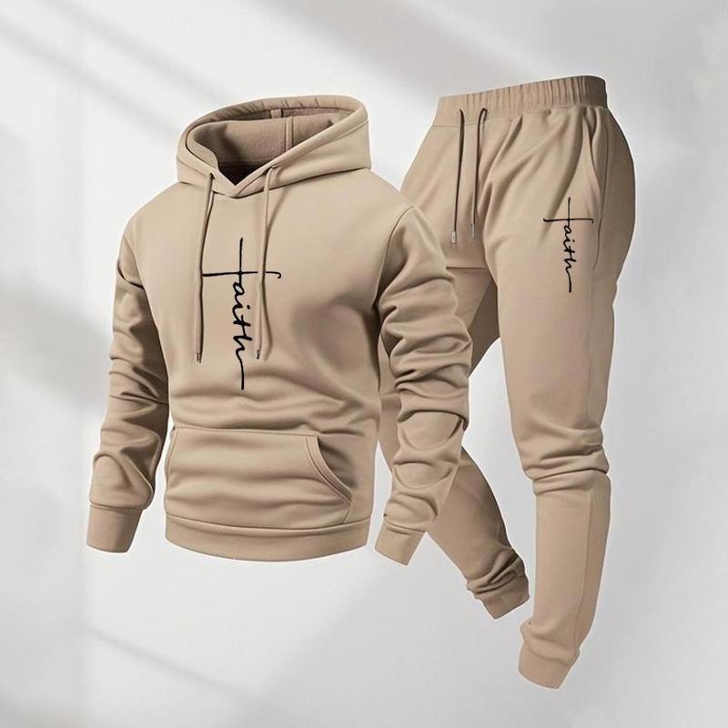 New sweater set hooded European and American fashion casual jacket men's trend sports sweater sweatpants set