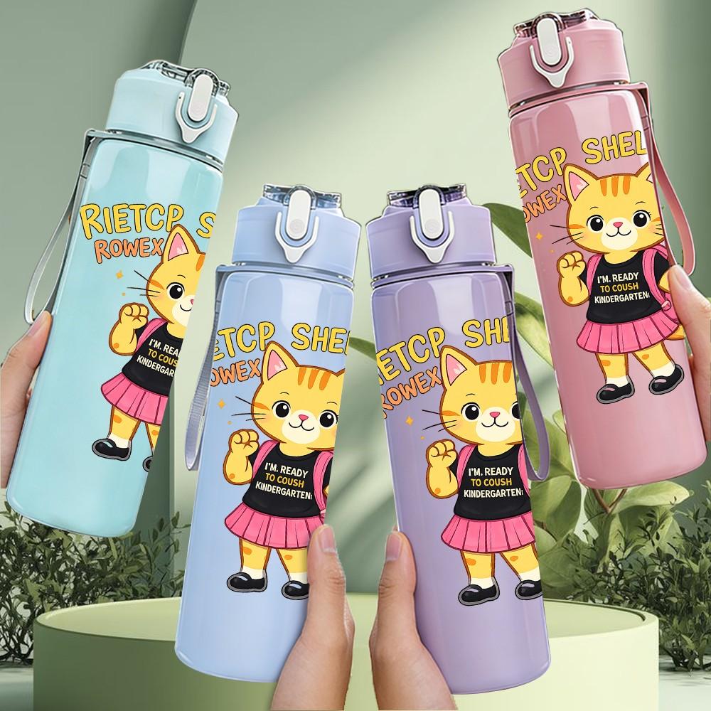 1PC Cartoon Cat Girl Fashion Print 750ml Color Plastic Sports Water Bottle Leakproof Flip Straw Lid Suitable for Sports Office Home Use