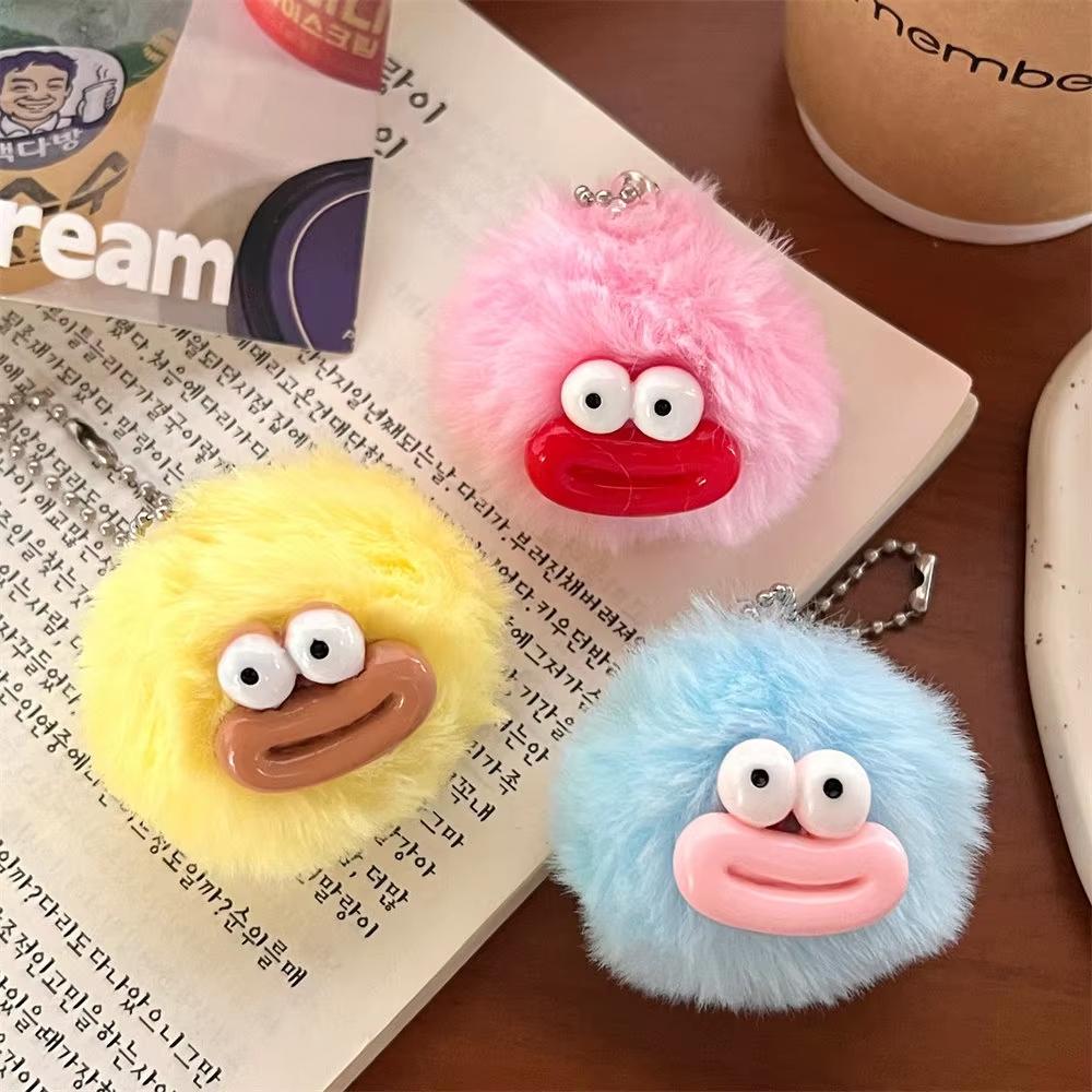 Cute cartoon funny clown keychain mini stuffed sausage mouth keychain, plush toy colorful big mouth plush pendant bag pendant