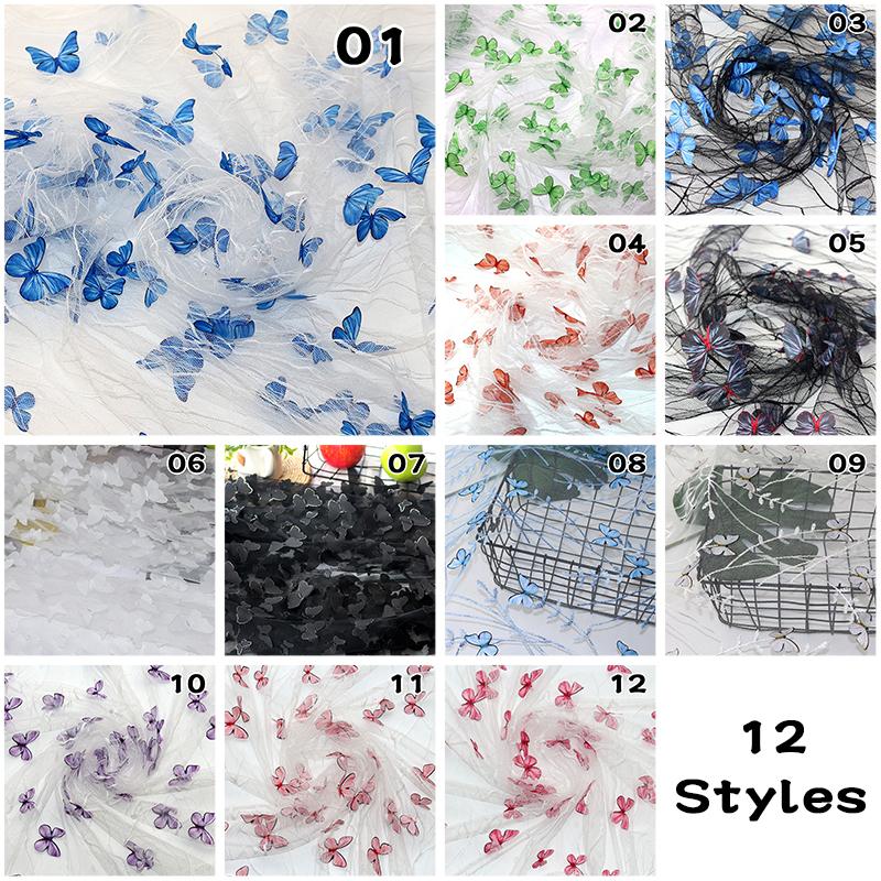 50*130cm 3D Vivid Butterfly Lace Mesh Fabric Exquisite Sheer Embroidery Soft Tulle Yarn For DIY Sewing Wedding Dress Cloth Craft