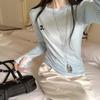 Women's Crew Neck Long Sleeve T-Shirt Slim Fit Korean Casual Top Letter Print Soft Stretchy Basic Tee