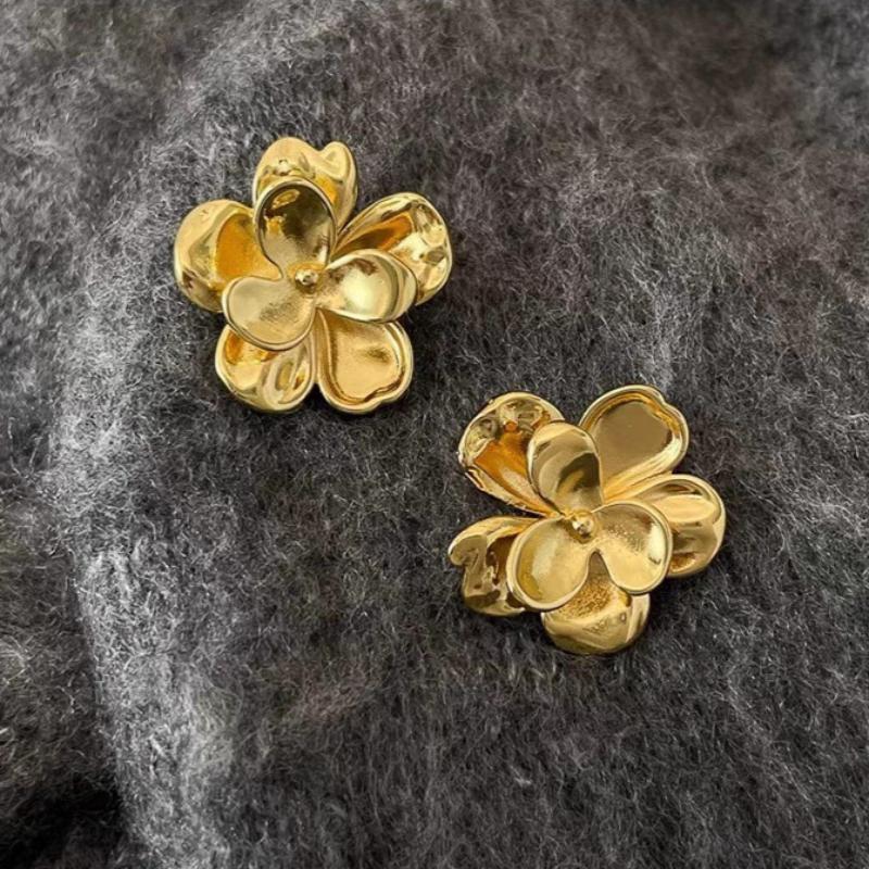 Exaggerated Metal Flower Earrings New Elegant Smooth Flower Stud Earrings For Women Girls Fashion Party Jewelry Gifts
