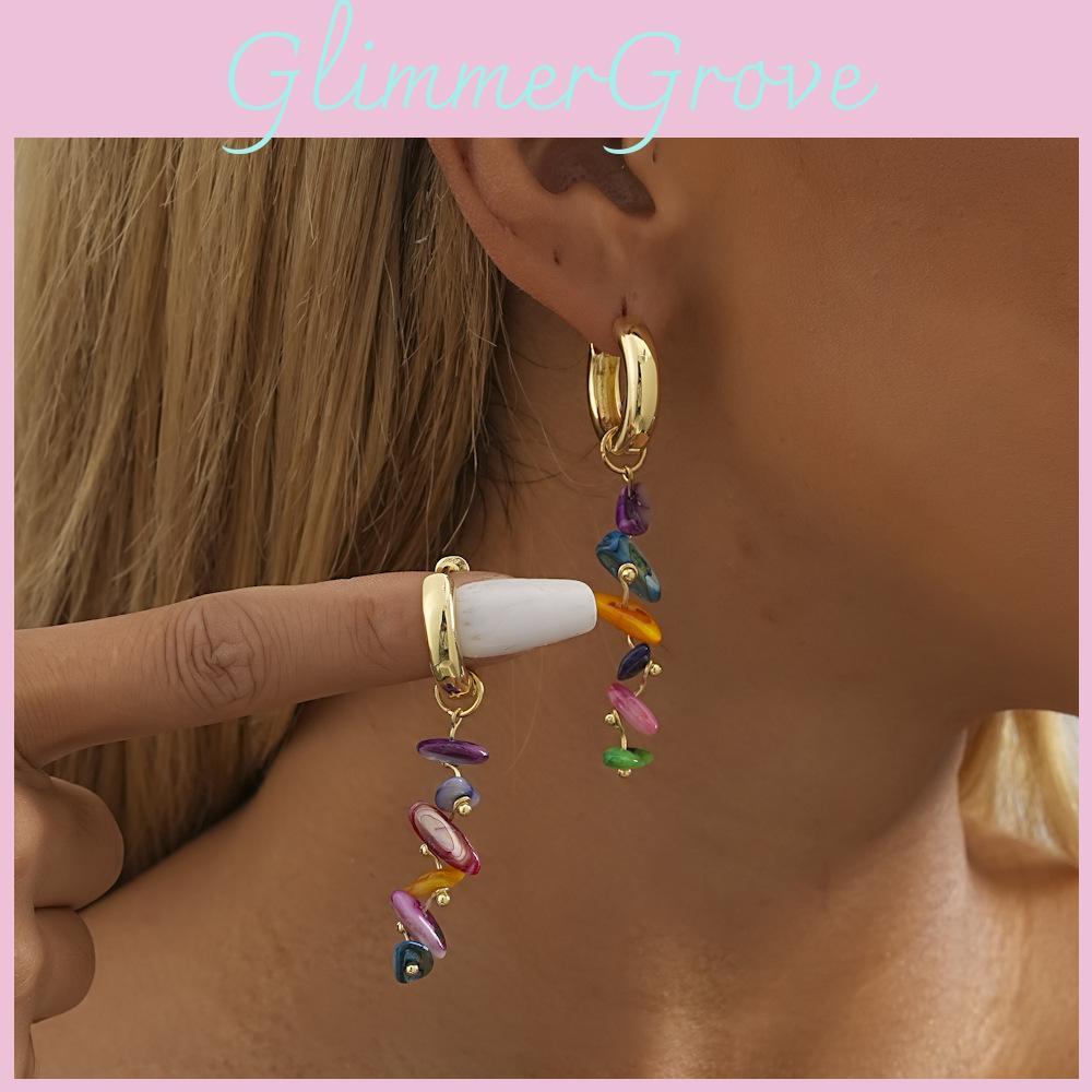 Trendy Geometric Natural Stone Earrings Colorful Stylish Shell Jewelry For Women