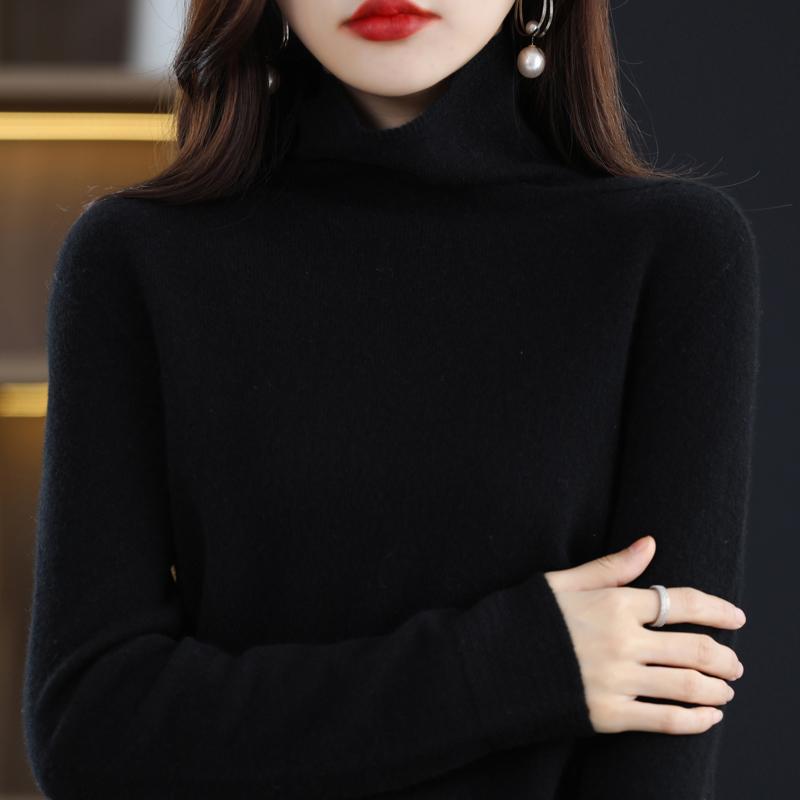 Dámský svetr s rolákem, kašmír Qinghe, 30 % kašmír 70 % vlna, zimní pletený svetr podzimní svetr kašmírový svetr