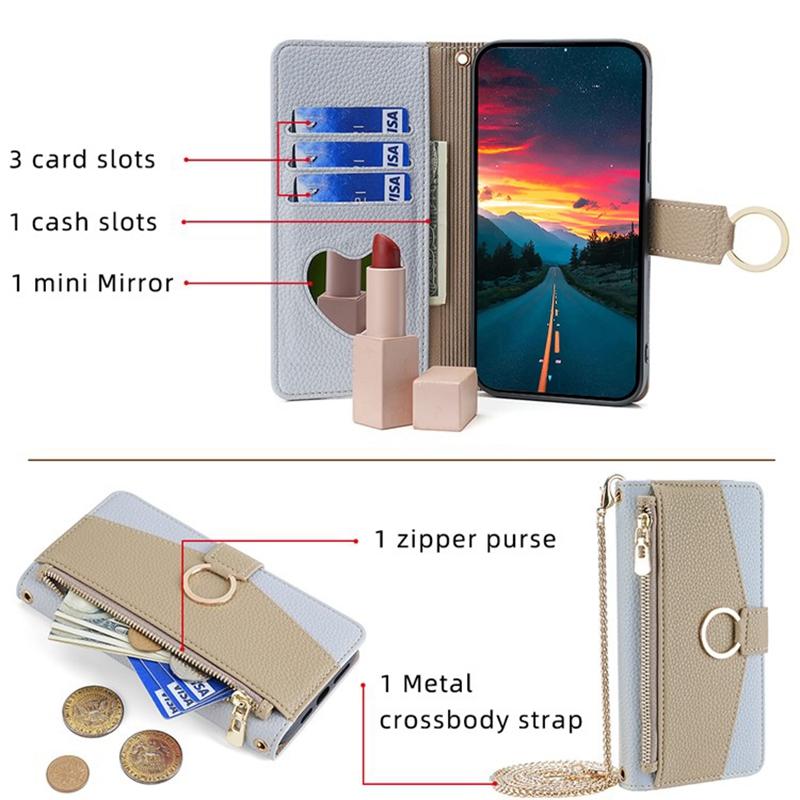 For Xiaomi Civi 4 Pro 5G/14 Civi 5G Leather Case Zipper Wallet Stand Phone Cover with Mirror Function