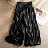 Damen Elastische Hohe Taille Schimmernde Falten Weiter Bein Verkürzte Hosen Fließende Durchsichtige Chiffon Caprihosen Leichte Sommerurlaub Lässige Lockere Hosen