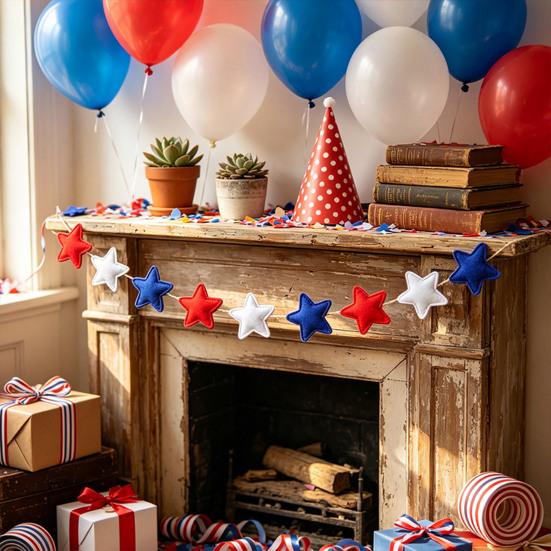 Yousheng Patriotic Garland Banner for 4th of July Decorations, Red White Blue Hanging Banner Bunting for Memorial Day, Veterans Day, Independence Day