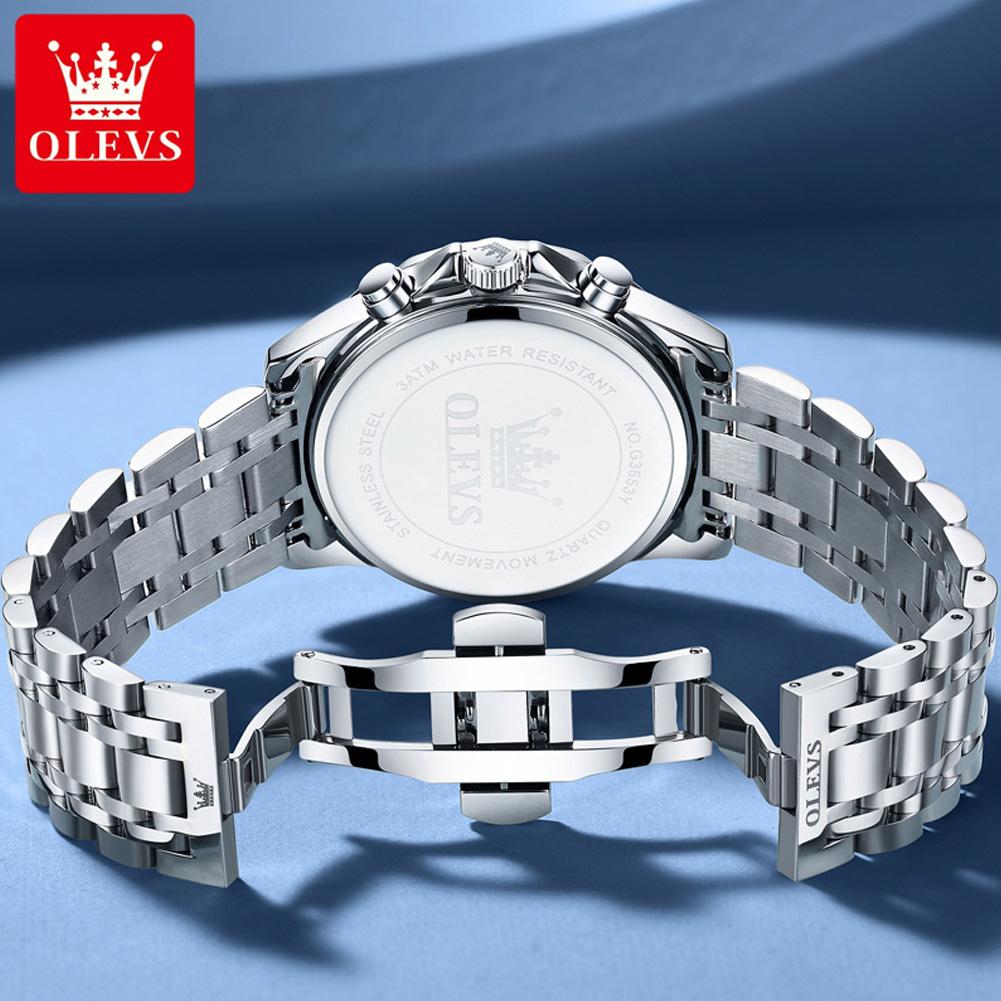 OLEVS 3653 Brand Moon Phase Calendar Men Watch Waterproof Quartz Watch for Male Stainless steel Business Chronograph Wristwatch
