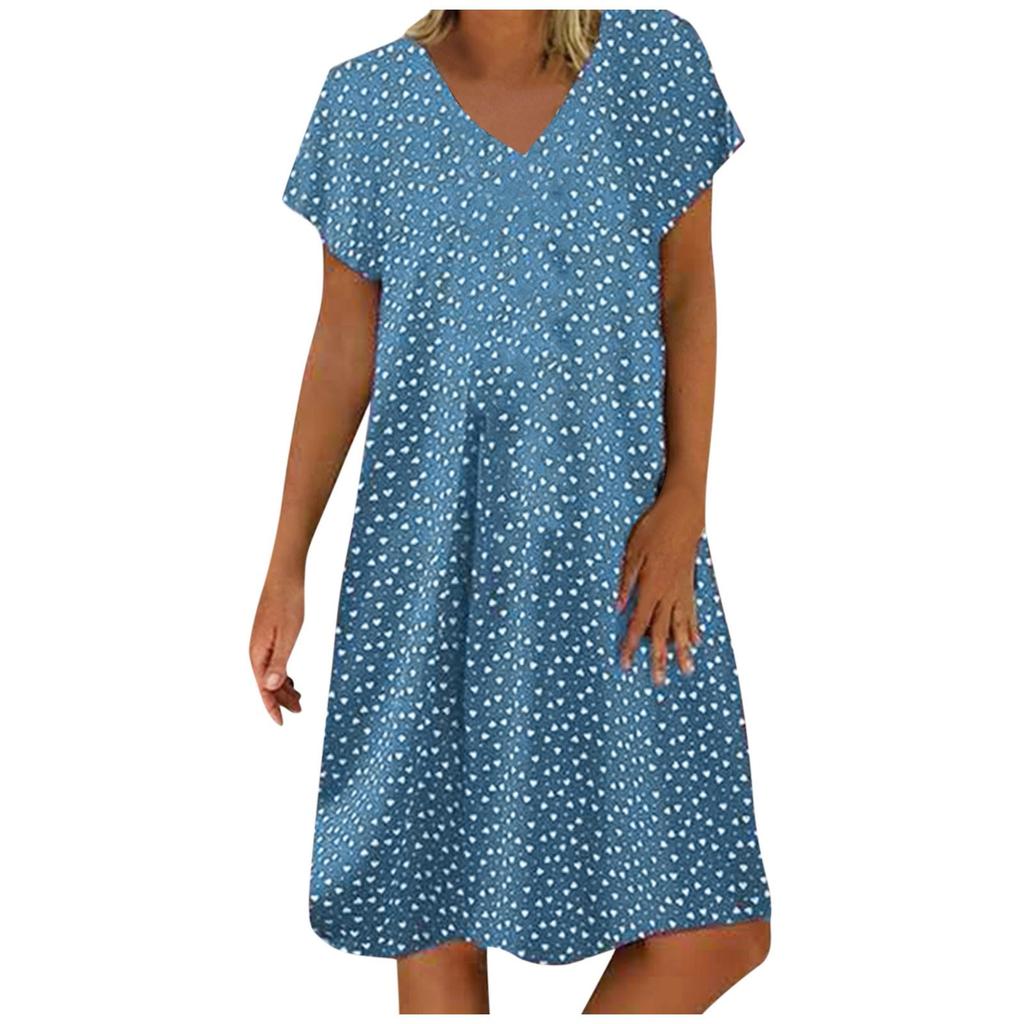 Women's Summer Casual Fashion Loose Printed Short Sleeve 2022 V-Neck Dress