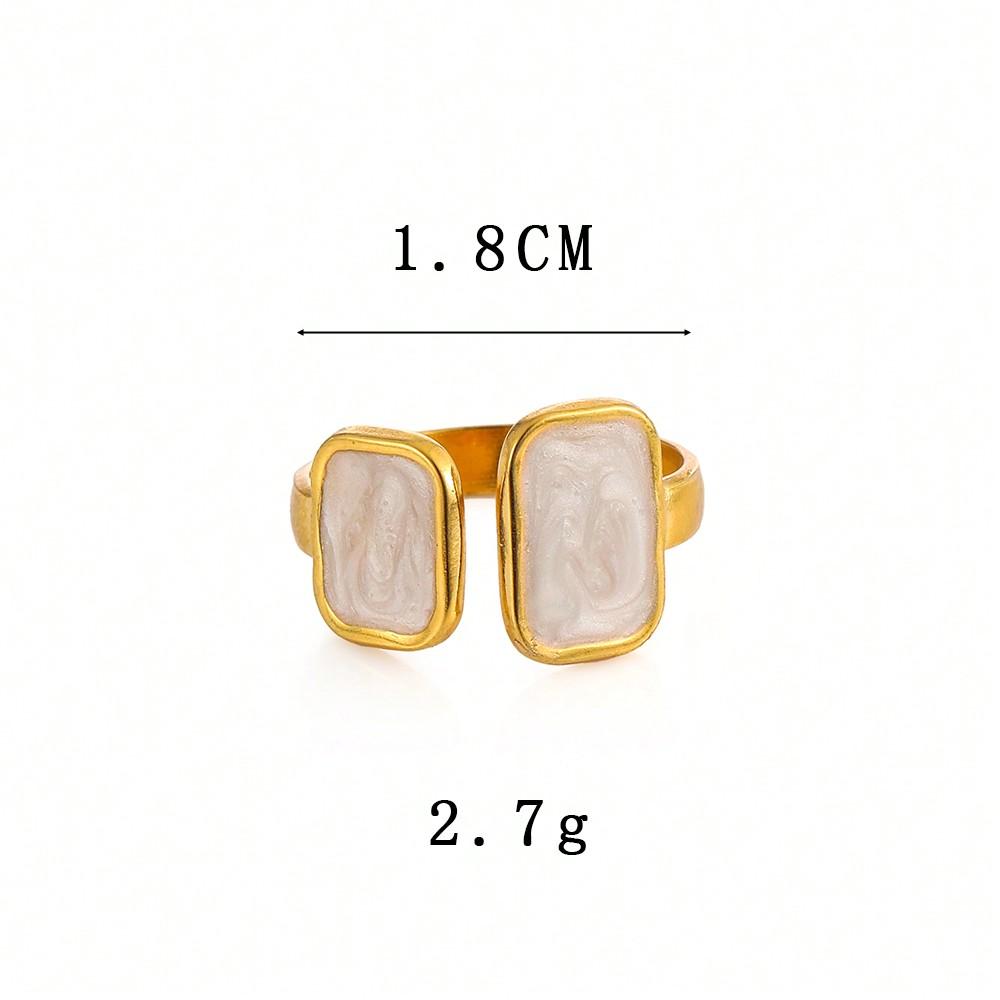 1pc Elegant Lady Style Square Drip Oil Stainless Steel Open Ring, Suitable For Women's Daily Wear