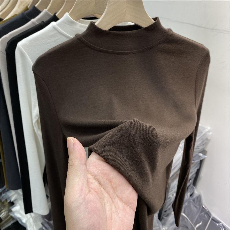 T-shirt a maniche lunghe a collo alto e mezzo collo da donna autunno e inverno nuovo stile straniero sottile sottile all'interno prendi leggings piccola maglietta