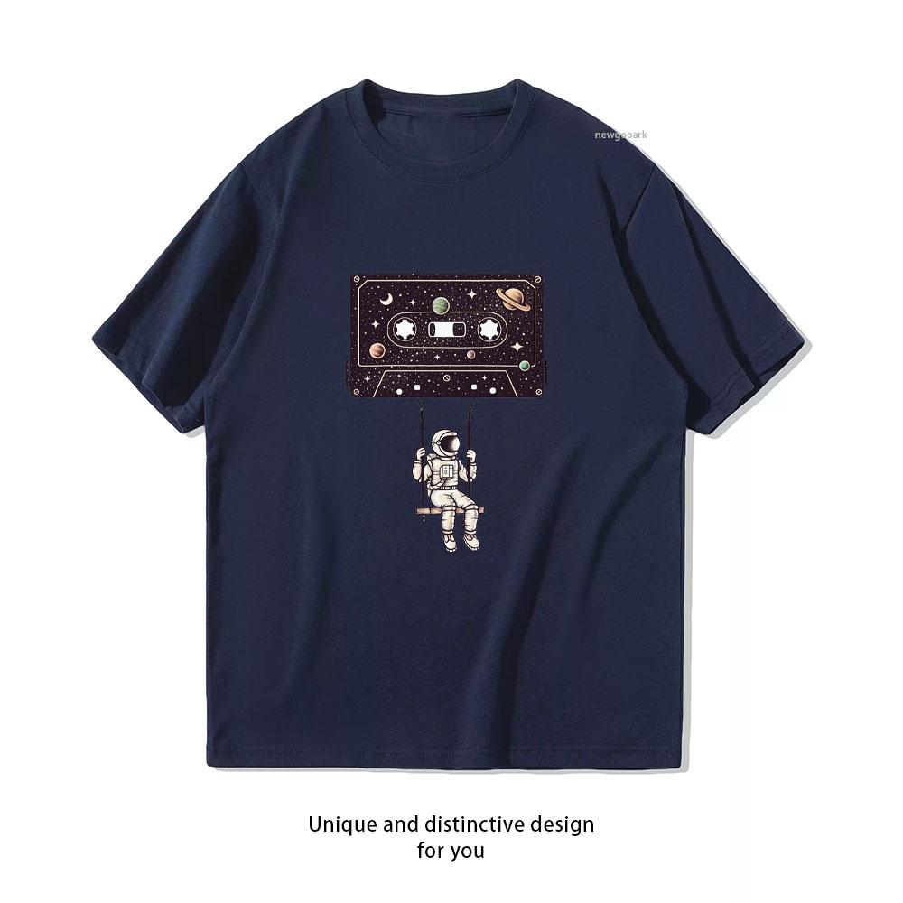 SpaceUnisex Tape Swing Nostalgic Trip TShirt Women Unisex Casual Cotton Graphic T Shirts Classic Oneck Shirt Adult Shortsleev S