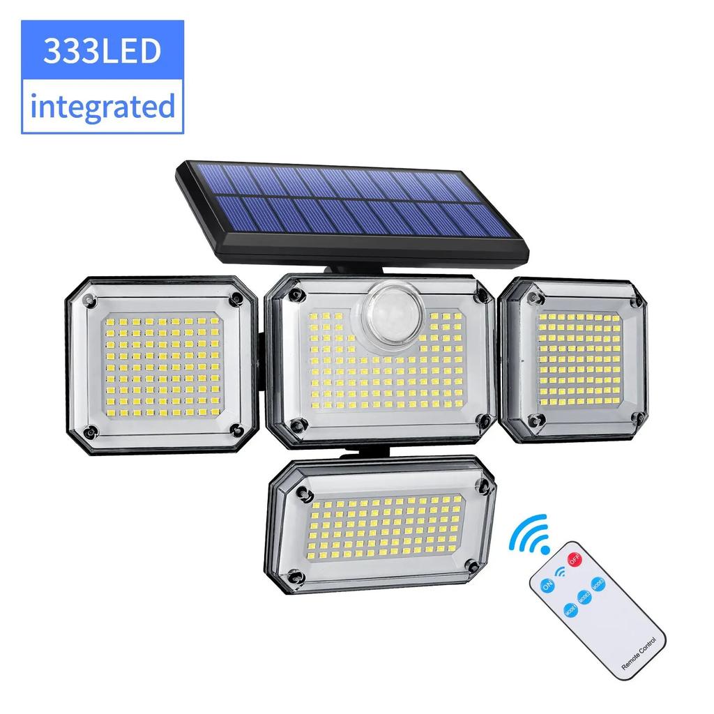 333LED Solar Powered Outdoor Light Motion Sensor with Remote Security Street Lamp Adjustable Waterproof Garage Garden Patio