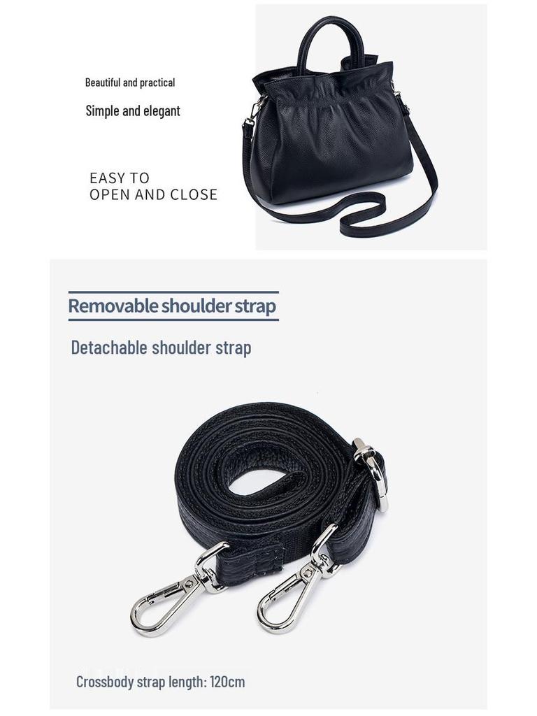 European & American Fashion Pleated Cowhide Leather Women's Handbag – Large Capacity Shoulder/Crossbody Bag