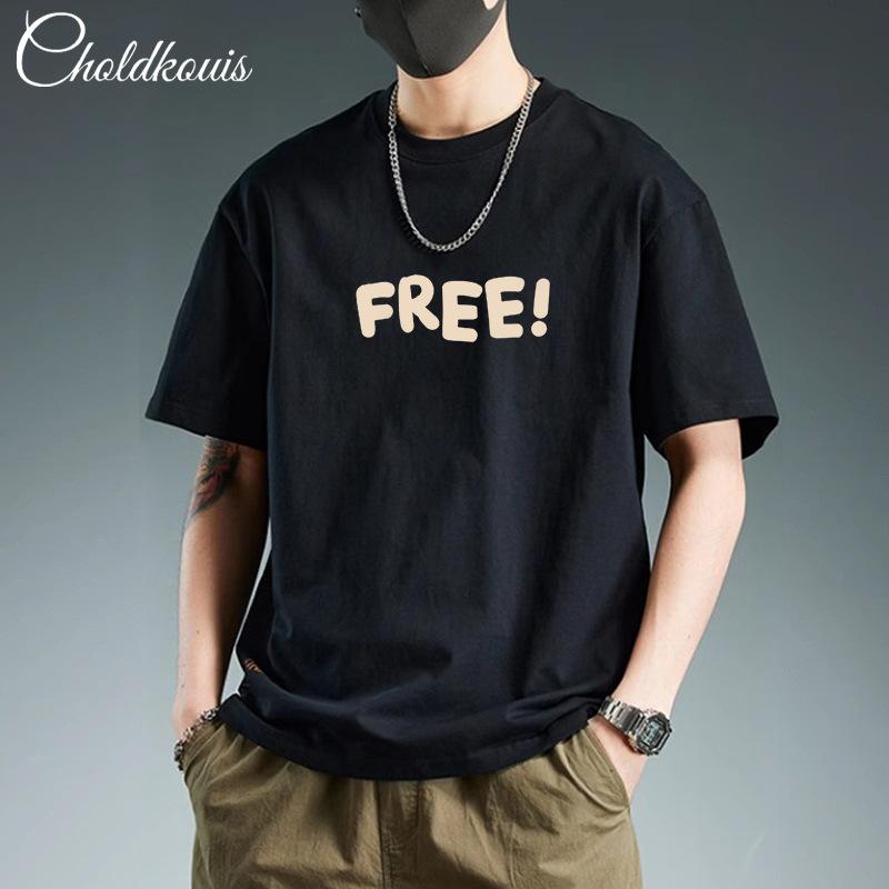 Minimalist Printed Short Sleeved T-shirt for Men Cotton Summer Tops