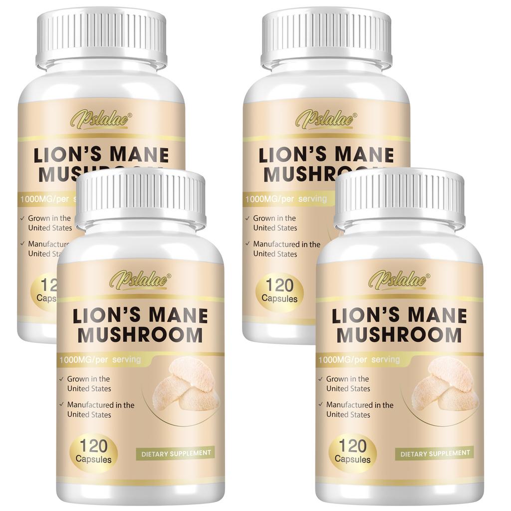 Pslalae Lion's Mane Mushroom Capsules, 1000 mg per serving, all-natural, suitable for both men and women.