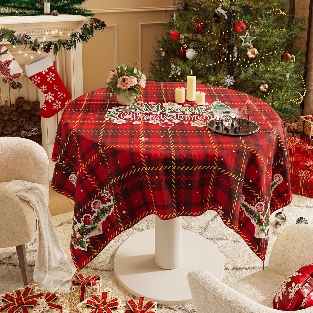 Christmas New Year Decor Round Tablecloth Waterproof Heat Resistant Washable Table Cover
