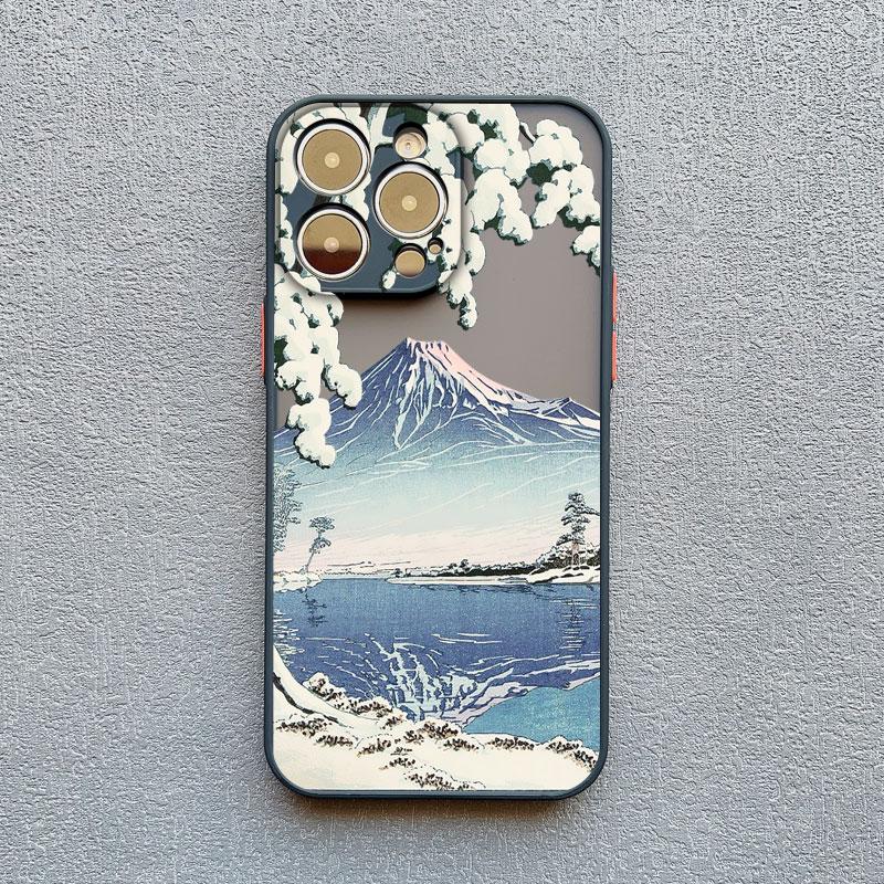 Cherry Japanese Phone Case for iPhone 16 15 14 13 12 11 Pro Max Mini SE 7 8 Plus XR XS X Mount Fuji Shockproof Back Cover Cases