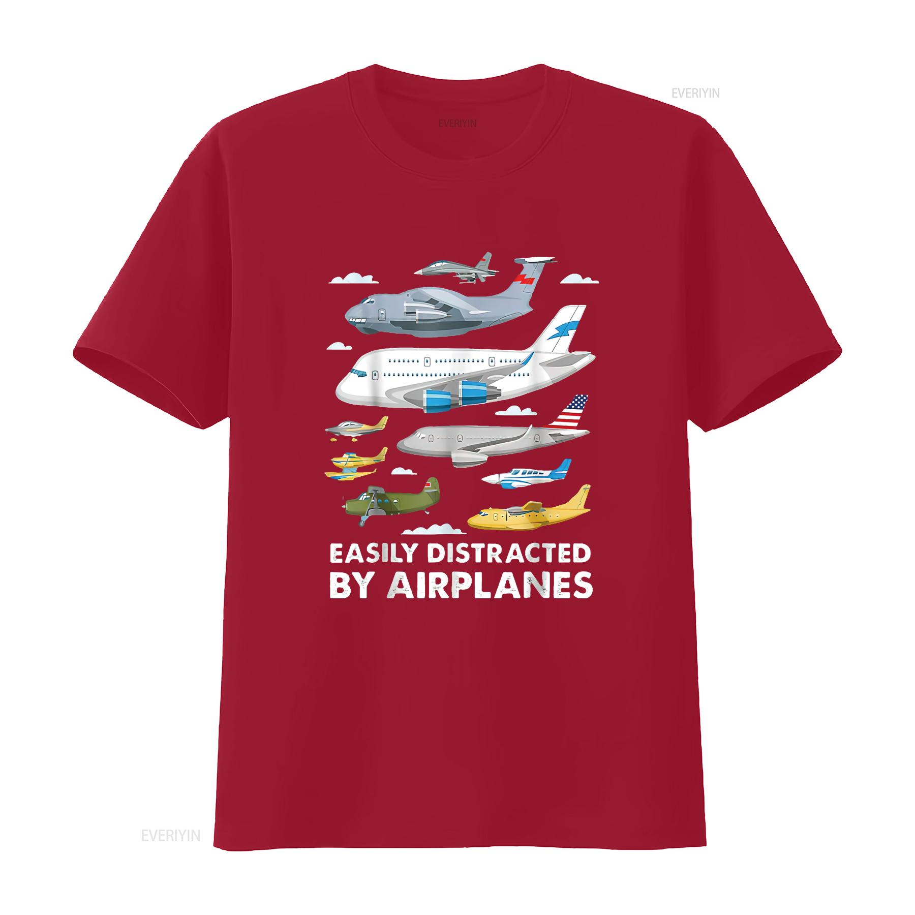

Womens Men Boys Girls Kids Easily Distracted By Airplanes T Shirt vintage Washed Casual Breathable Unisex Slightly streetwear S
