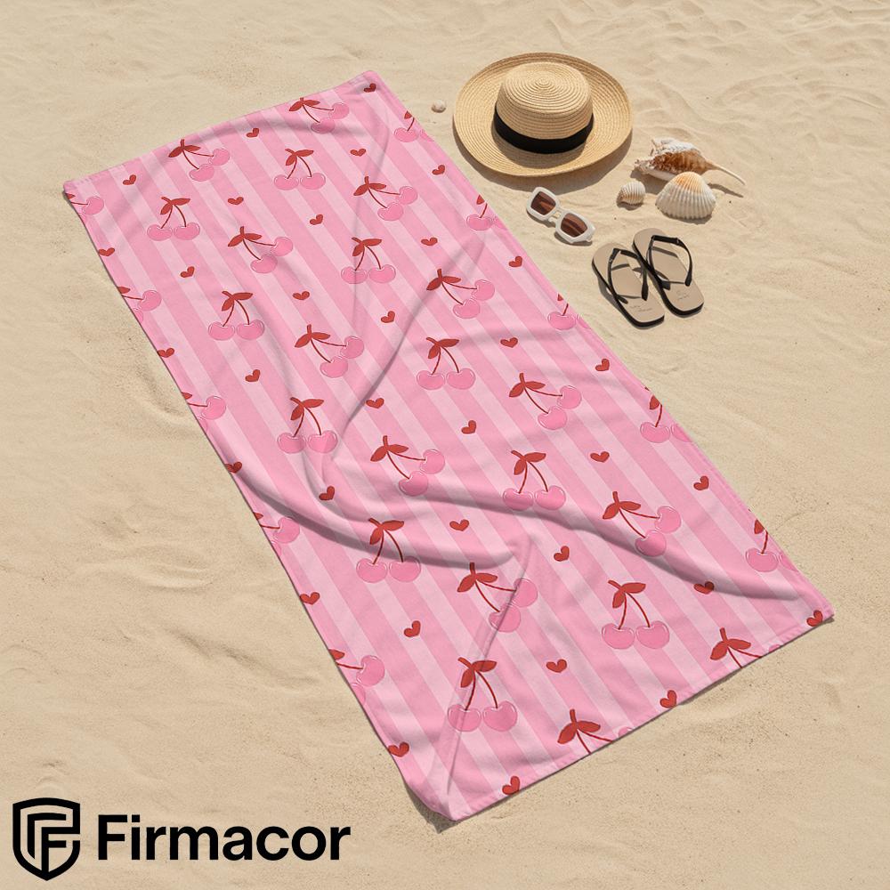 Cherry Stripes Soft Portable Travel Towel Unisex Ultra Lightweight Microfiber Oversized Sand Free Quick Dry Beach Towel