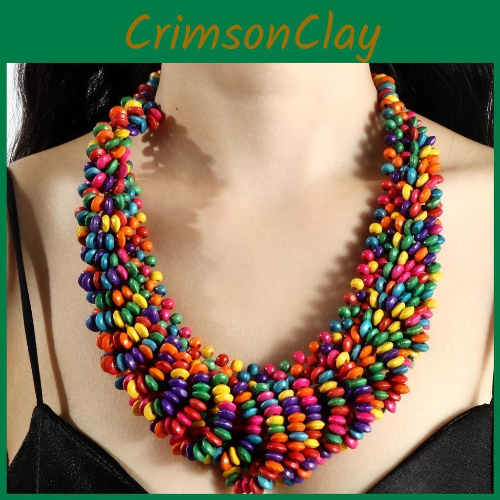 Wooden Colored Creative Bead Woven Necklace Neck Accessories For Gift Holiday