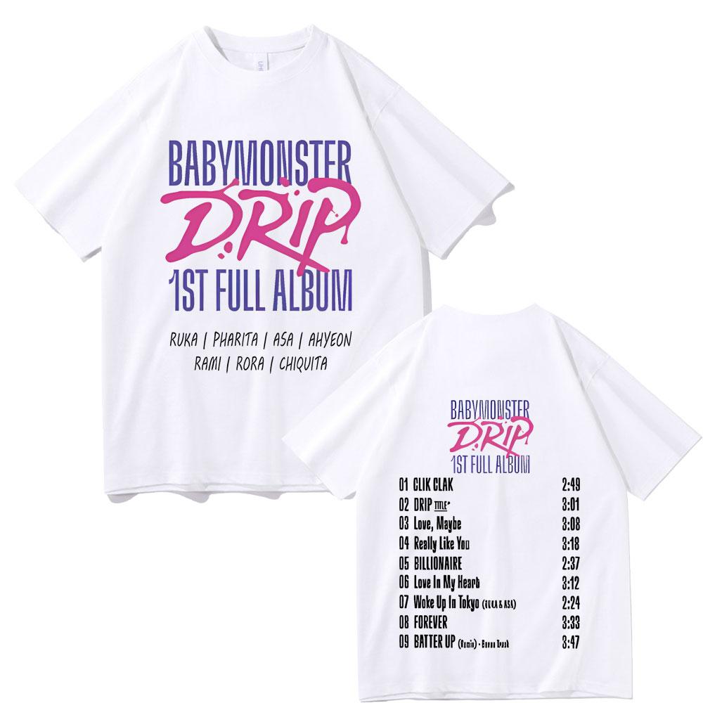 Babymonster Drip Ist Full Album Double Sided Graphic Tshirt Summer Unisex Fashion Casual Streetwear Unisex Crewneck Cotton Tees
