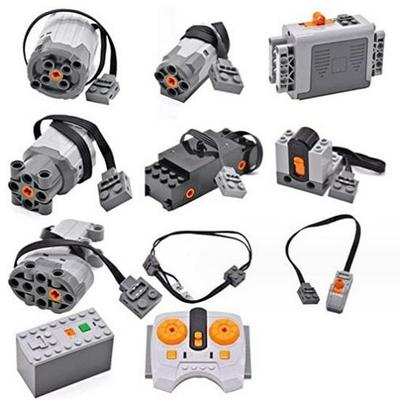 Motorized Building Block Set: Speed Control Remote, Receiver, M & L Motors, Battery Box, Compatible Accessories.