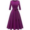 Abito da sera casual da donna in stile europeo e americano, girocollo, manica a 3/4, tinta unita, con ampio orlo
