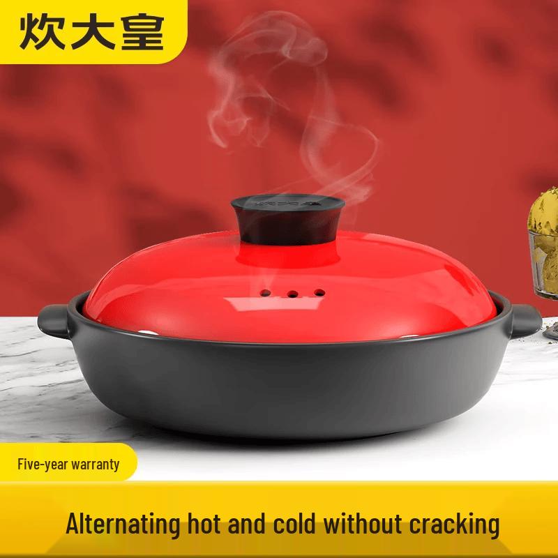 COOKER KING Ceramic Casserole Pot with Red Lid