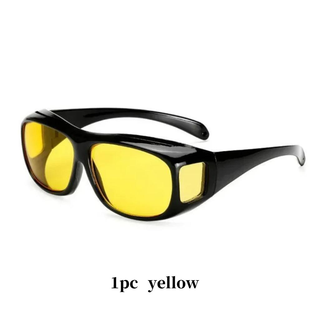 Fashion night driving goggles with amber tint lens for reduced light reflection and casual street wear