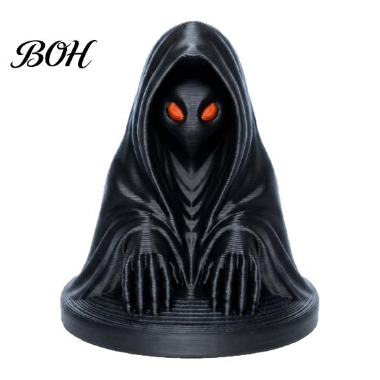 Matte Black Collectibles Halloween Cloaked Ghost Figurine with Red Eyes, 3D Printed Spooky Desk Ornaments Gothic Ornament for Cabinet Escape