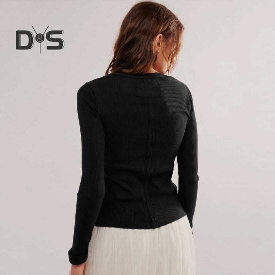 Женские трикотажные топы с круглым вырезом и длинным рукавом — фото 8