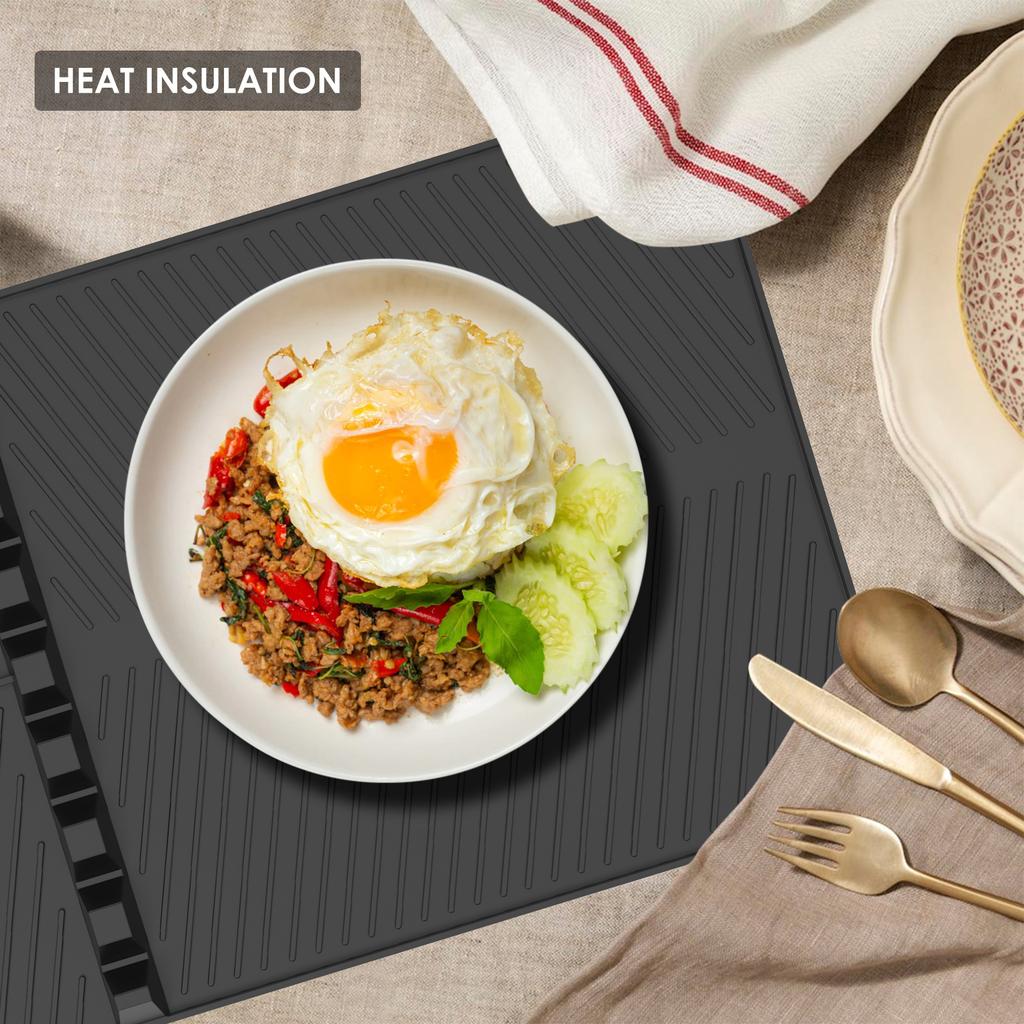 Grill Side Shelf Mat Silicone Griddle Tool Mat with 8Slot Anti-Slip Grill Holder Pad Heat-Resistant BBQ Utensil Mat Kitchen Tool