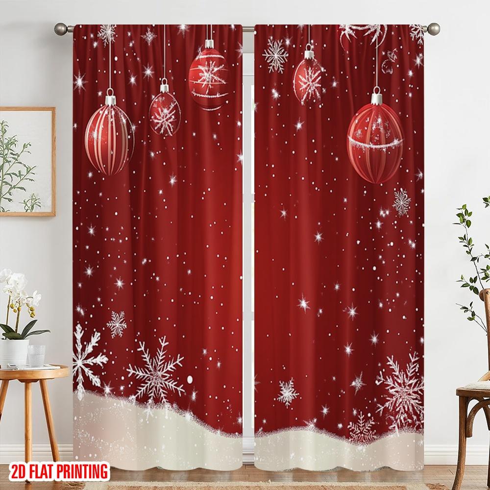 2pcs,2D Plane Printing Popular Curtain Panels Christmas Ornaments Snowflakes Festive Holiday (2) Versatile Durable Polyester