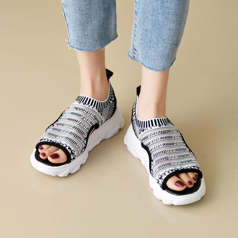 Sports Sandals Female Casual Student Ins Muffin Thick-soled Fly-woven Mesh Beach Shoes Female