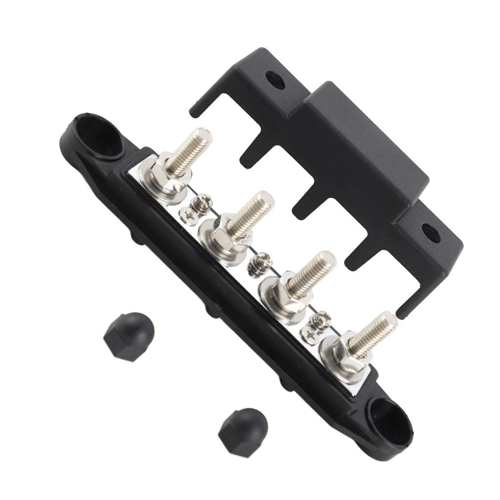 4 Post Power Distribution Block Bus Bar with Cover M8 Terminal Studs 250 Amp Rating for Marine Automotive RV Black