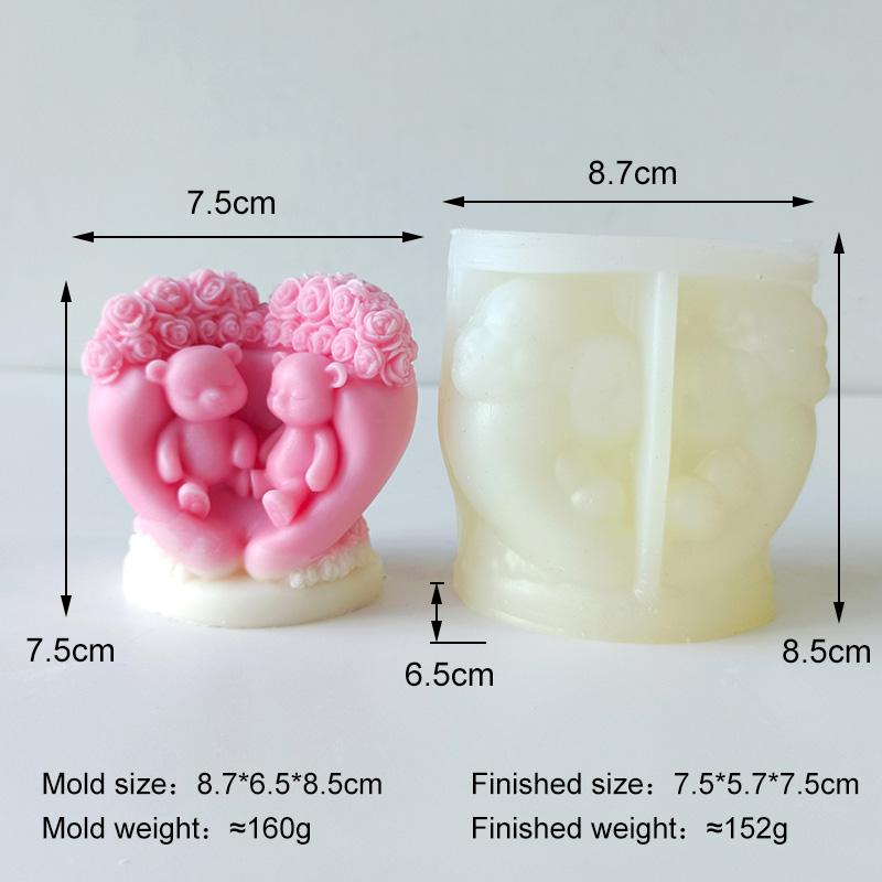 

DIY Valentine s Day Love Bears Rose Flowers Silicone Mold Handmade Soap Candle Making Supplies Aroma Gypsum Resin Mould