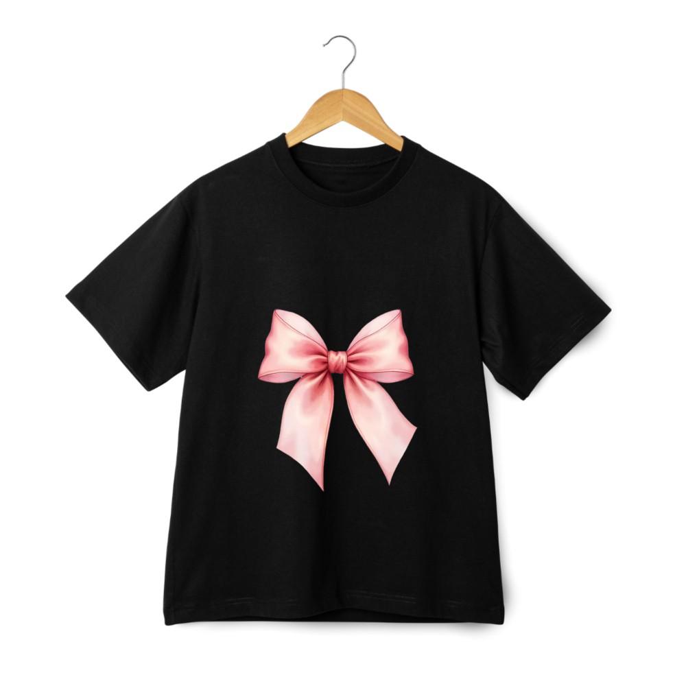 Cute Pink Bow Graphic T-shirt Simple Short-Sleeved Unisex Graphic Tee