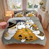 3pcs Halloween Kitties Quilt Cover Set - Soft & Comfortable Polyester Fabric, All-Season Breathable Comforter Set For 1 Quilt Cover & 2 Pillowcas