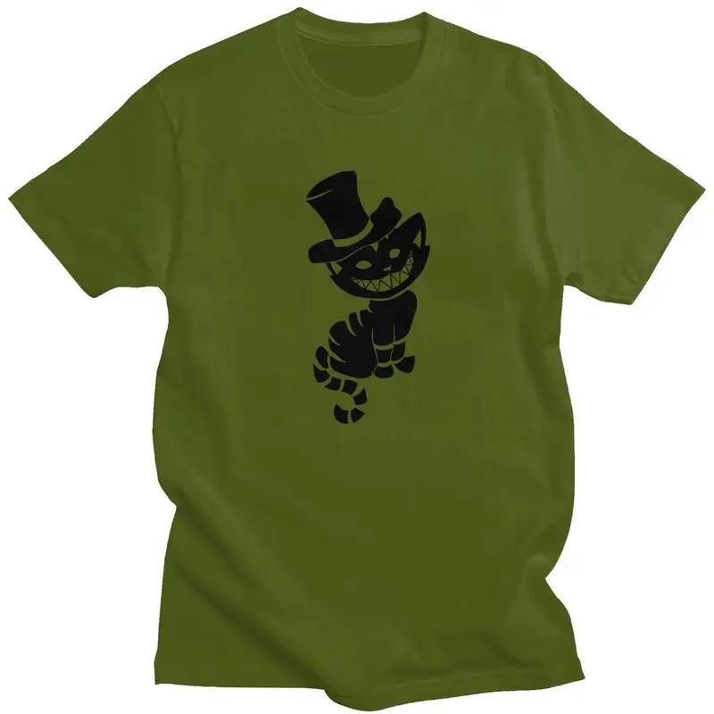 Alice In Wonderland Tshirt for Men Short Sleeved Print T Shirt Classic Halloween Cheshire Cat T-shirts 100% Cotton Tee Tops Gift