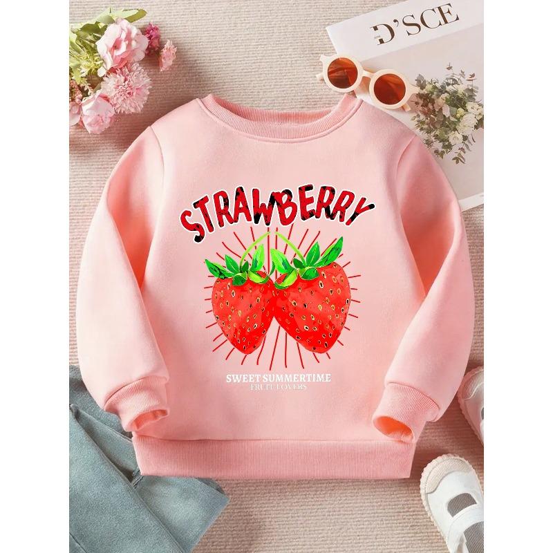 Girls' Strawberry De: A Cozy Long Sleeve Sweatshirt Featuring a Sweet Summertime Fruit Design - Soft Casual Pullover