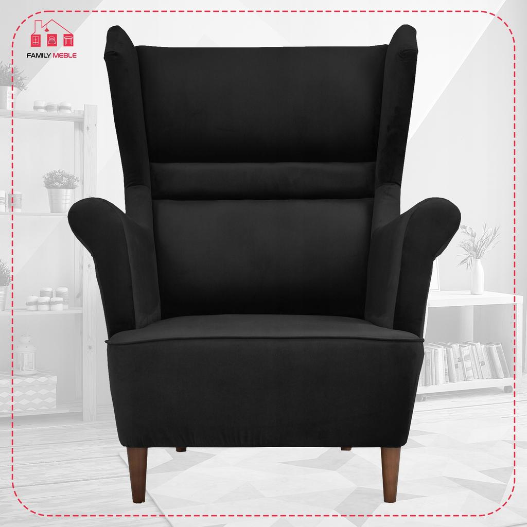 Zoja Scandinavian Family Meble Wing Chair, Black Velvet, Shading