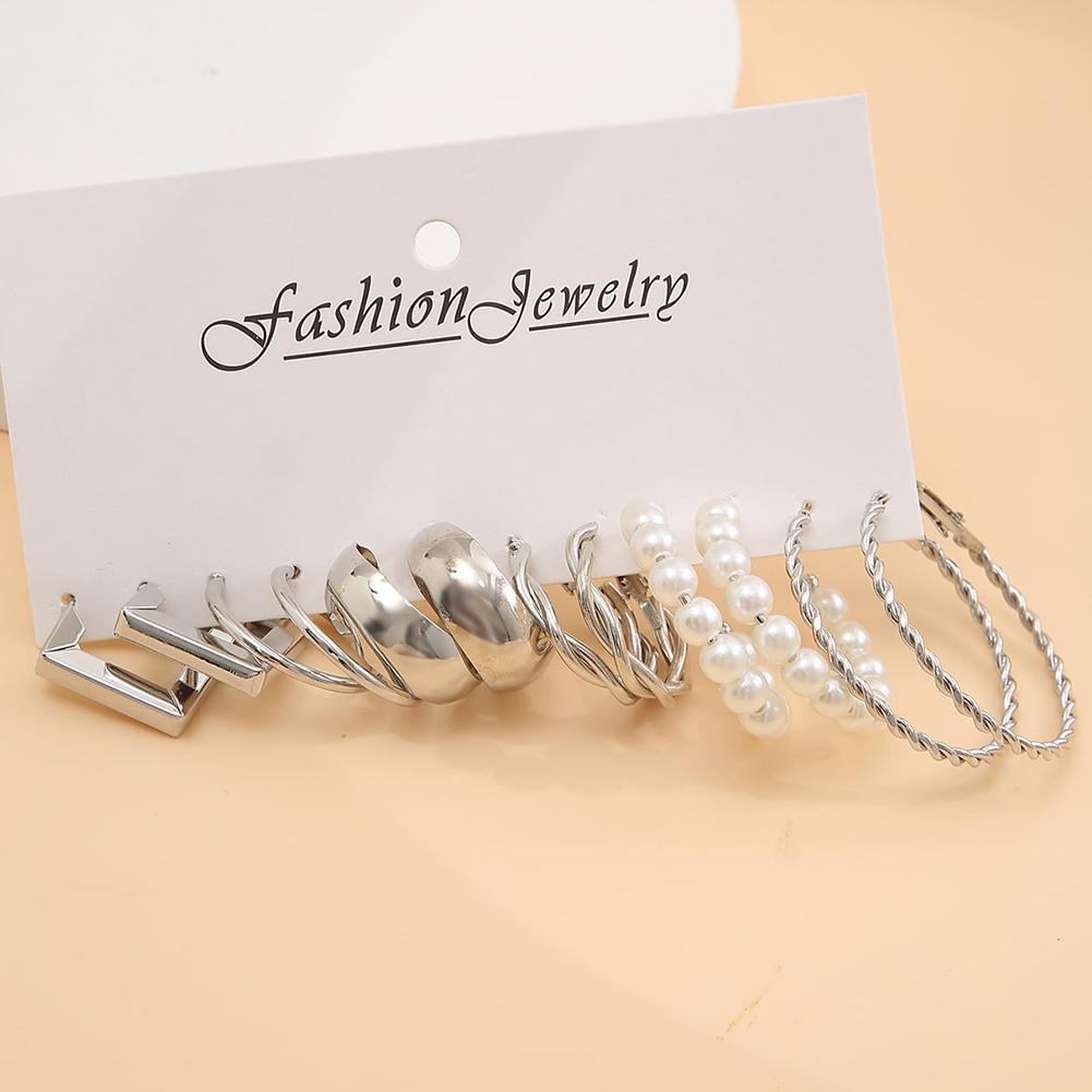 Kobiety metalowe kolczyki zestaw kwadratowy geometryczny Retro kolczyki z perłami zestaw akcesoriów jubilerskich